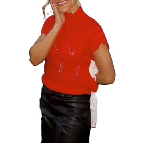Image of Women Side Tie Sweater Vest Scallop Trim Mock Neck Knit Vest Bow Lace Up Ribbon Sweater Tank Top Knitwear