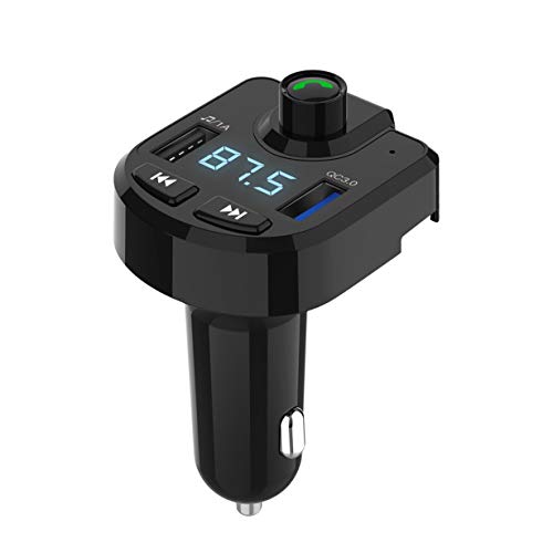 Comomingo - Transmisor FM para Reproductor de Audio, Cargador USB QC3.0, Adaptador de voltímetro (Negro)