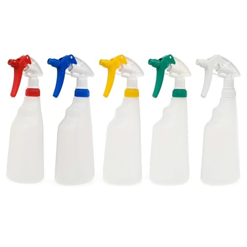 Tek Automotive 5 Pack Colour Coded 600ml Empty Trigger Spray Bottles Adjustable Nozzle General Chemical Resistant Leak Proof Water Spray Bottles for Hair, Cleaning, Car Detailing, Gardening Essentials