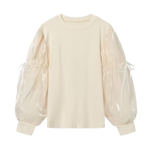 Image of LittleSpring Girls Puff Long Sleeve Shirt with Sheer Mesh Sleeve