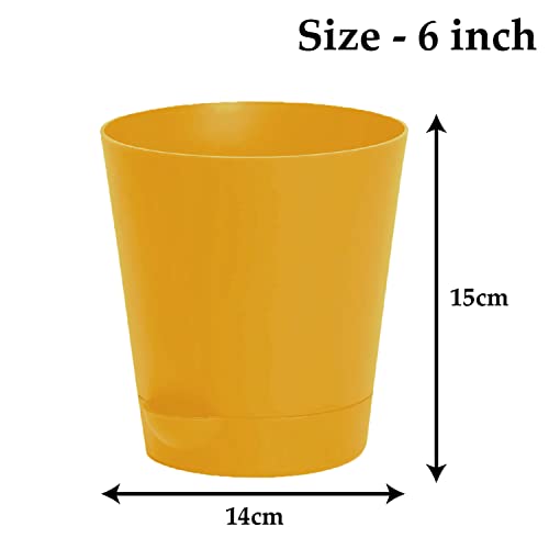 Image of Heart Home Plastic Titan Pot|Garden Container for Plants & Flowers|Self-Watering Pot with Drainage Holes,6 Inch,Pack of 2 (Yellow)