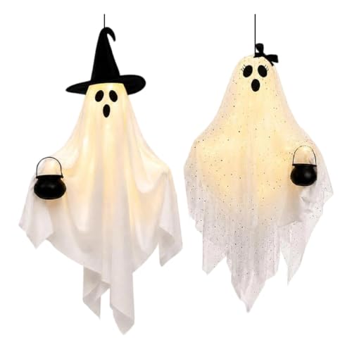Fantasmas de Halloween colgantes de 2 piezas para decorar el césped y exteriores sin esfuerzo 2
