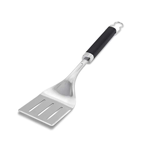 Weber Precision Grill Spatula, Silver – Stainless Steel BBQ Spatula with 3‑Sided Beveled Edge, Non‑Slip Soft‑Touch Handle, Hanging Loop, Dishwasher Safe - Grill Accessory