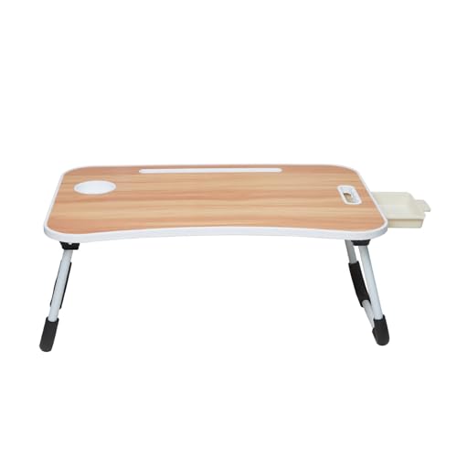 Image of Amazon Basics Engineered Wood Foldable Laptop Table with Cup Holder, Tablet Groove and Mini Drawer (60L x 40W x 26H cm, Brown)