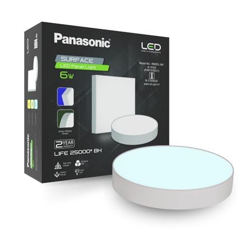 Image of Panasonic 6 Watt LED Rimless Surface Panel Light | Elegant Rimless Design | Surface Mounted LED Down Light for Ceiling (Round, Cool White, Pack of 1)
