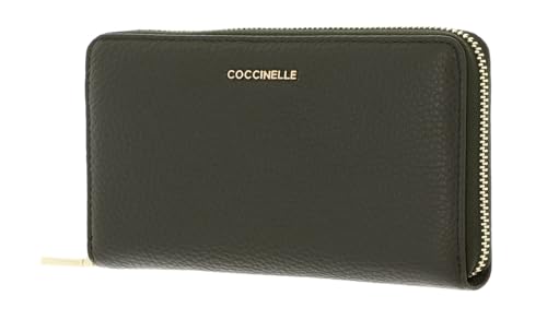 Cartera de cuero COCCINELLE Metallic Soft wallet en piel premium texturizada color verde alga
