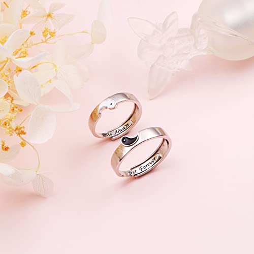 Jzmsjf S925 Sterling Silver Couple Rings Set Adjustable Matching Yin Yang Tai Chi Rings Engagement Promise Anniversary Birthday Jewelry Gift For Wife Husband Boyfriend Girlfriend #TOP1