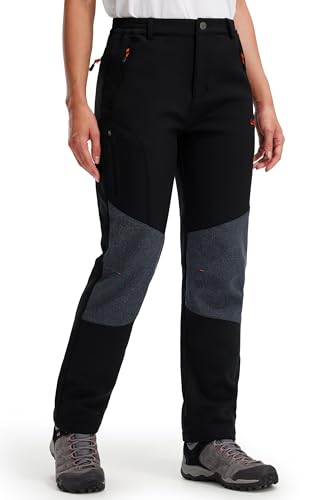 Libin Softshellhose Damen Winter Gefüttert Hose Wanderhose Thermohose Wasserdicht Skihose Winddicht Warm Outdoorhose Trekkinghose, Schwarz Groß
