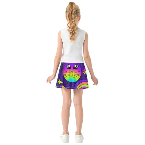 Psychedelic Colorful Cats Purple Kids Tennis Skirts Running Girls Skorts Athletic Shorts Little Girl 4t4