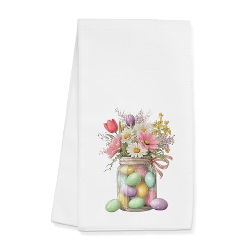 Gleegreets Pastel Eggs Kitchen Towels Gifts for Women Men, Bunny Eggs Dishcloths Tea Towels for Kitchen Bathroom Decor (16x24 inches)