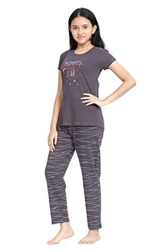 Image of Kids Night Suit for Girls - Cotton Set of Pyjama & T-Shirt Sleepwear - Lightweight & Comfortable Night Wear for Kids