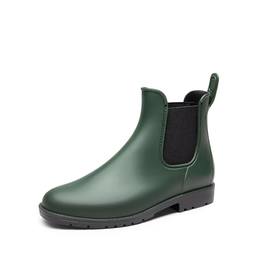 DREAM PAIRS Botines PVC de Agua Mujer Zapatos de Lluvia Impermeable Antideslizante Ligero con Etiqueta para Quedarse y Quitarse Facil,Size 39,Verde Oliva,SDRB2413W