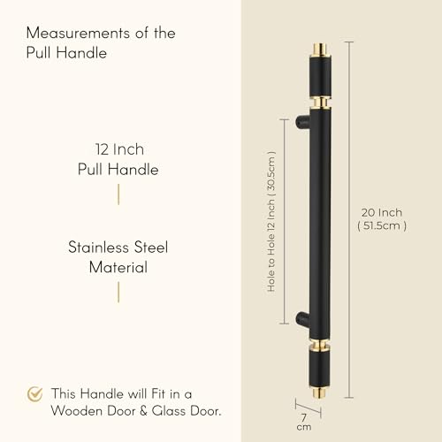Image of LAPO 20 Inch Stainless Steel Pull Handle for Main Door | Black PVD Gold Finish Heavy Duty Door Handle | Hole to Hole Size 12 Inch | Stylish & Durable Entrance Handle | 3 Year Warranty