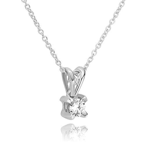 Real Diamond Pendant Necklace For Women - Genuine 14K White Gold Diamond Necklace Made With Natural Round Brilliant Cut Diamonds - Solitaire Pendant Necklaces Presented In A Deluxe Necklace Gift Box #TOP6
