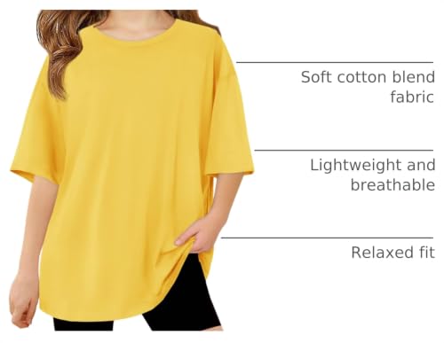 Image of Haloumoning Girls Short Sleeve T-Shirts | Kids, Summer,girls shirts,versized t shirts,Girls T-Shirts,Oversized Tops, Casual Crewneck, Basic Tees 5-14Y