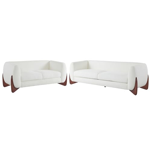 Image of Christopher Knight Home Almad 2 Pieces Sofa Couch Set, Cozy 3-Seater Sofa and Loveseat for Living Room, Upholstered Couch Chair, Soft Seating Lounge Sofa with Wood Frame, Fabric, Beige