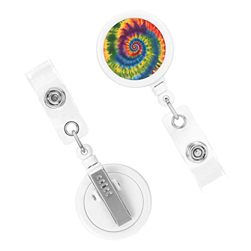 Tribal Ethnic Tie Dye Spiral Colorful Retractable Badge Holders With Alligator Clip Name Tag Card Lanyard Badge Reels 360° Swivel Buckle Hanging Key Chain Doctor Volunteer Student Gift #TOP1