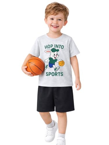 Image of HILEELANG Toddler Boy Summer Outfit Set 2 Piece Short Sleeve T Shirt and Short Soft Breathable Cotton Clothing Sets 2-7T