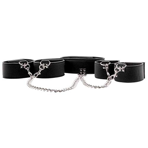 Collar, Wrist & Ankle Cuffs Shots Ouch ensemble bondage noir réversible lit