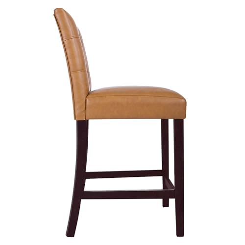 Image of HomePop Button Tufted Counter Stool, 24-Inch, Carmel Faux Leather (Set of 2)
