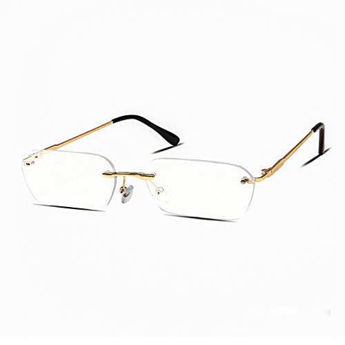 Street Knitted Rimless Designer Square Retro Gold Wire Metal Frame Luxury Clear Lens Eye Glasses Unisex Trendy Rectangle Frameless Hip Hop Glasses For Men And Women3