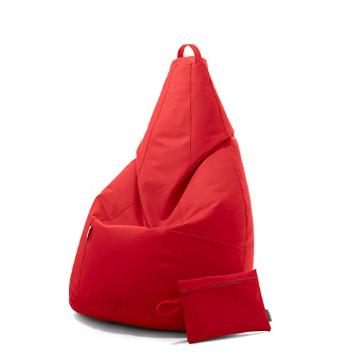 Avalon - Pouf Poltrona Sacco in Similpelle Pera, Puffo per Sedersi Ergonomico, Pouf a Sacco Impermeabile, Comoda Poltrona a Sacco Moderna, OMAGGIO Pochette, Made in Italy(70x130cm-Rosso)