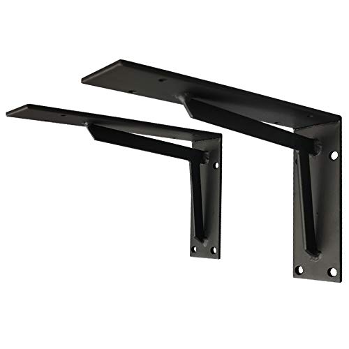 GMF Soportes para Estantes De Pared 600x300mm, Escuadras para Estanterías De Hierro, para Microondas Y Muebles, 2 Piezas, Negro, Carga 150kg, con Tornillos, 12 Tamaños
