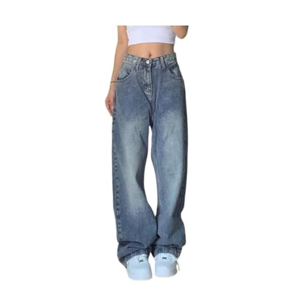 EMMIOL Baggy Jeans for Women Mid-Low Waist Streetwear Jeans Vintage Wide Leg Straight Denim Pants Womens Casual Trousers