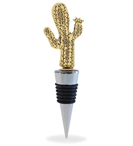 Cheers Gold Metal Cactus Wine Stopper - Elegant Succulent Wine Bottle Stopper, Cute Cactus Champagne Stopper, Airtight Leak Proof Decorative Wine Bottle Stopper, Gold Cactus Bottle Stopper Gift