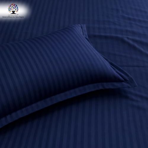 Image of Dream Living Striped Double Bedsheet with 2 Pillow Covers | Queen Size | 120 GSM | 220x250 cm | Blue