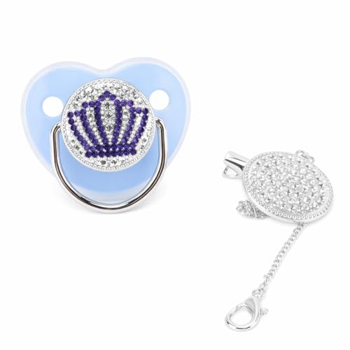 Image of Bling Baby Pacifier Rhinestone Crown Ultra Soft Silicone Infant Dummy Pacifier M Size (Blue M)