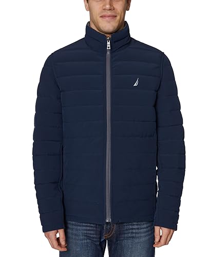 Image of Nautica Men's Reversible Quilted Puffer Jacket -Midweight Mechanical Stretch Winter Coat