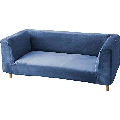 ベロア調ソファーカバー 一体型 2人/3人掛け (2人掛け, ミッドナイトブルー)