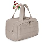 BAGSMART Travel Toiletry Bag, Crush Toiletry Bag for Women, Wide-open Puffy Toiletry Bags for Traveling, Large Travel Cosmetic Makeup Bag Organizer for Accessories,Toiletrie, Grayish Brown
