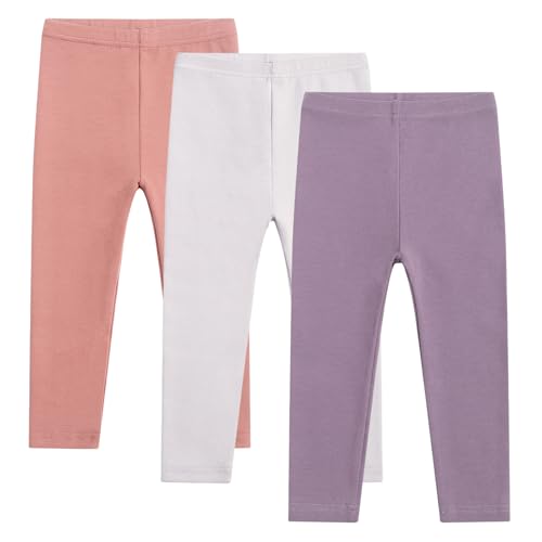 Toddler Organic Cotton Girls Leggings Casual Basic Leggings Full Length Bottom Solid Color 3 Pack