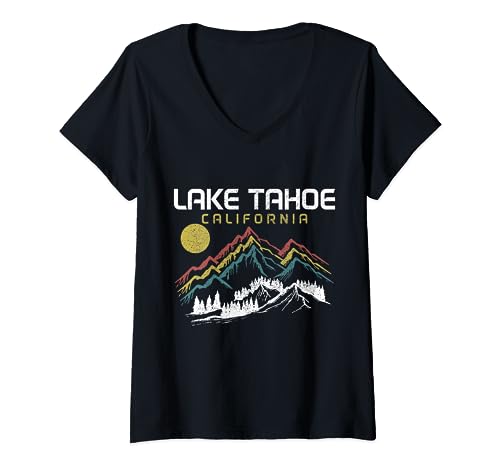 Lake Tahoe California Ski Snowboard Winter Vintage Mountains V-Neck T-Shirt