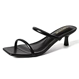 SKETOE Square Toe Kitten Heels for Women Comfortable Two-Strap Open Toe Sandals with Padded Footbed
