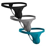 RM Real Men Strapped Thong Modal No Fly Mid-Rise 3 Pack 0 Inch Black/Grey/Cyan A Pouch Medium