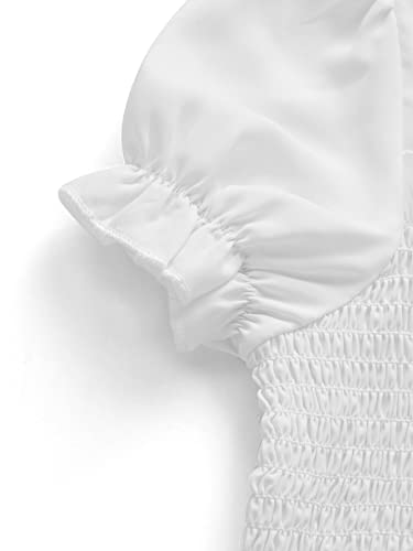 Milumia Girl's Shirred Frill Trim Blouse Square Neck Puff Short Sleeve Crop Tops3