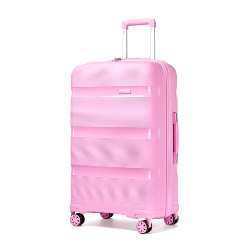 Image of Kono Carry On Luggage 28 Inch Checked-Large Hard Shell Travel Trolley 4 Spinner Wheels Lightweight Polypropylene Suitcase with TSA Lock, Pink