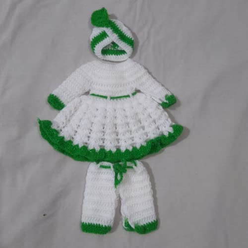 Image of DAU JI DAMODAR LATEST DESIGNED NEW YEAR SPECIAL WOOLEN DRESS FOR YUGAL JODI BHAGWAN JI RADHA KRISHNA (Green&White)(set of 01 dress of Krishna ji and 01 dress of Radha ji) (For 16 inch Murti)