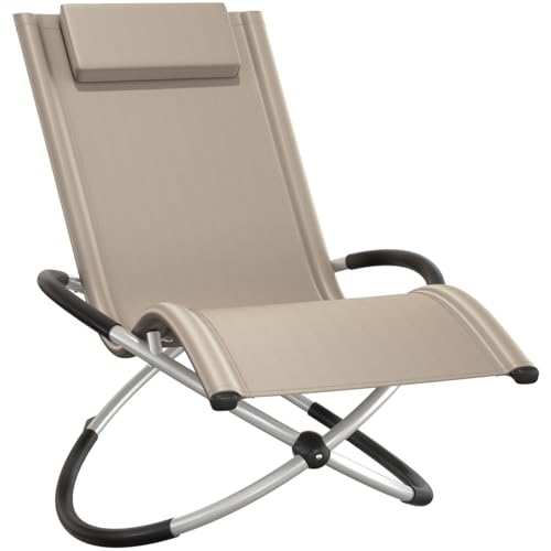 tectake® Tumbona Plegable con Función Balancín, Tumbona Playa Ergonómica, Tumbona Piscina en Acero y Textileno, Tumbona Jardín Exterior, Protección Antivuelco, Carga Máx. 150 kg, Fácil Montaje - beige