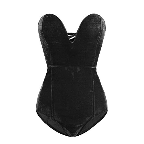 PDYLZWZY Body vintage de terciopelo para mujer, sin tirantes, sexy, cruzado, para Halloween, camiseta de tubo, Negro , S