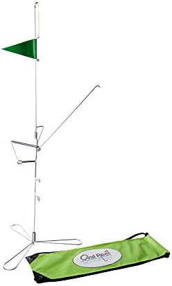 Oval Reel All-Metal Pivoting Ice Fishing Unit with Flag Signaling Device,Adjustable Double Elastic Tension Technology,Tri-Foot Base and Carrying Bag,Multi-Seasonal (Winter and Summer),Green