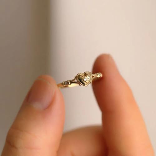 Tuwiqsdi Heart-Shaped Gold Ring Fashion Jewelry 18K Gold Plated CZ Crystal Diamond Minimalist Lightweight Love Heart Wedding Ring Size 5-11 for Women(10)4