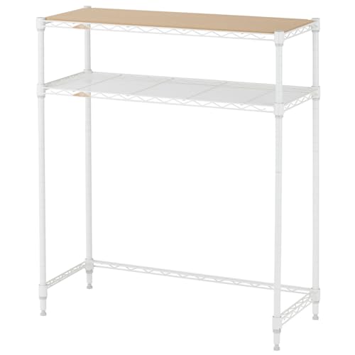 ドウシシャ ルミナス コンパクトキッチンラック 幅79.5cm×奥行34.5cm×高さ90cm 耐荷重80kg ルミナスラテ ポール径19mm キッチンラック2段 LL8090-2KW 天板ウッドシート付 ゴミ箱上ラック 炊飯器 作業台 キッチンカウンター