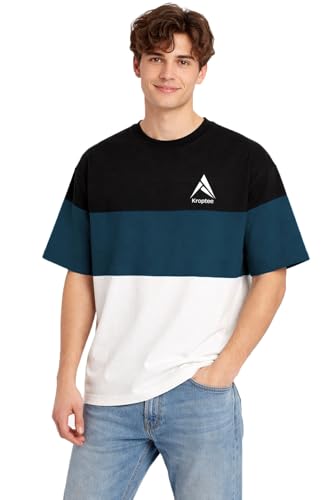 Image of Stylish Men Color Block Oversized Half Sleeve Round Neck T-Shirt
