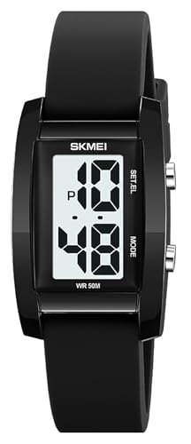 Gosasa Fashion Women’s Men's Digital Watch Unisex Big Numbers Dial Rectangular Face Waterproof Silicone Strap LED Watches (Black)