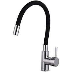 Grifo Flexible Para Fregadero Grifo de Cocina Flexible 360º, Grifo de Fregadero Giratorio, Griferia Monomando. Manguera de Silicona Flexible. Accesorios Incluidos. (Negro Cromo) – INGUZ