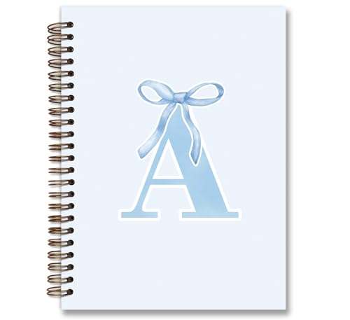 foedor Initial A Notebook Journal,Personalized Teen Girl Gifts,Coquette Trendy Preppy Blue Bow Spiral Notebook,Monogrammed Gifts for Women Teen Girl,College Ruled Hardcover Spiral Notebook 5.5 x 8.3